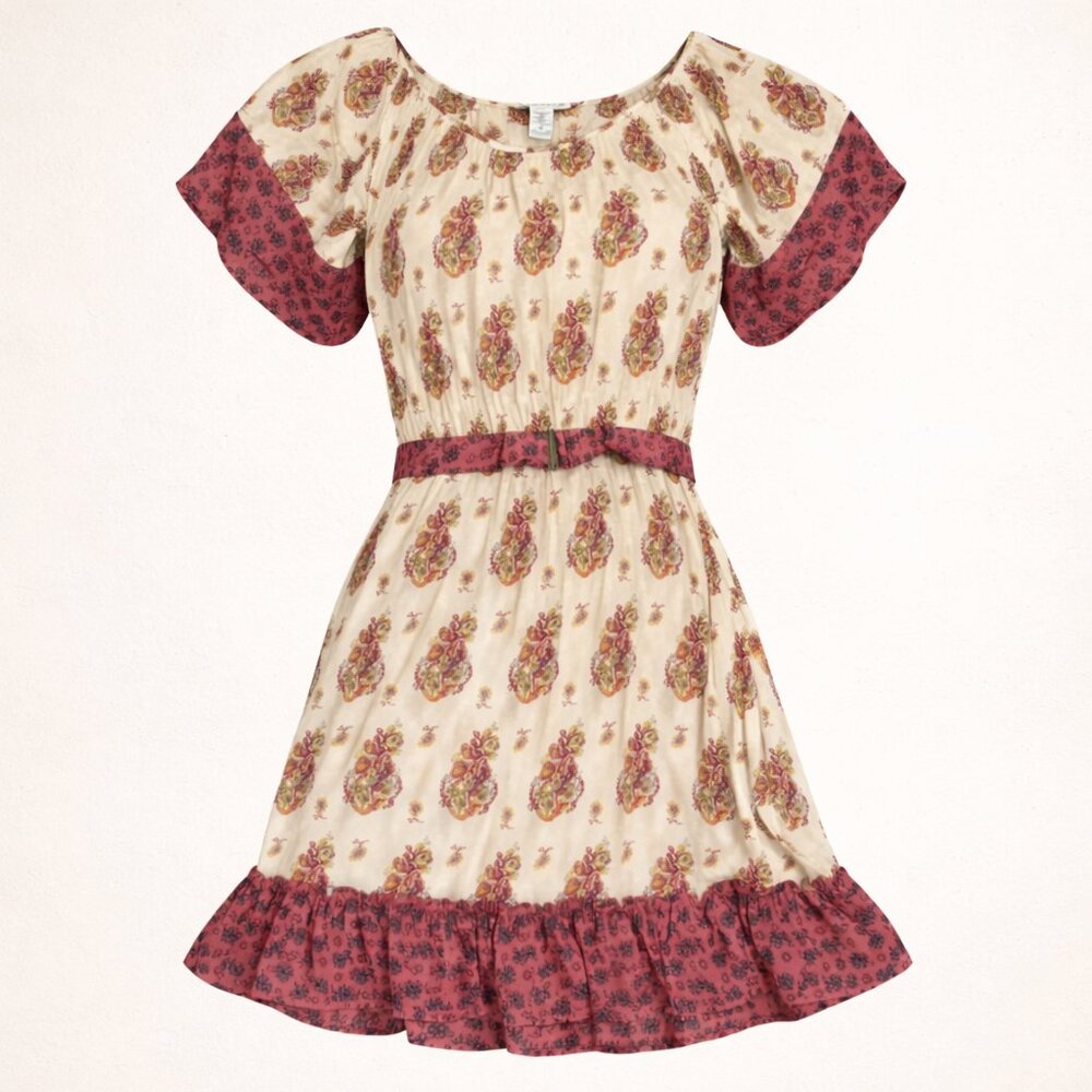 American Rag Boho Floral Peasant Mini Dress M Cottagecore Festival Ruffle